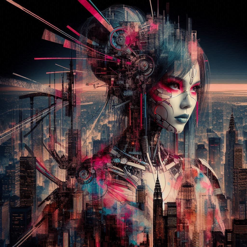 double exposure beautiful fantasy DALL-E 3 portrait landscape..