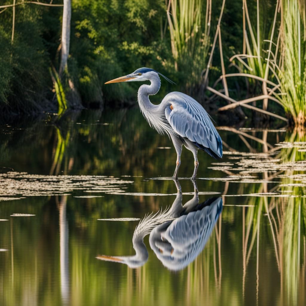 Reflection of a Heron in the water of a pond  by @Caz Prophetess