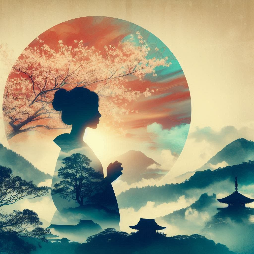 double exposure beautiful fantasy portrait landscape..