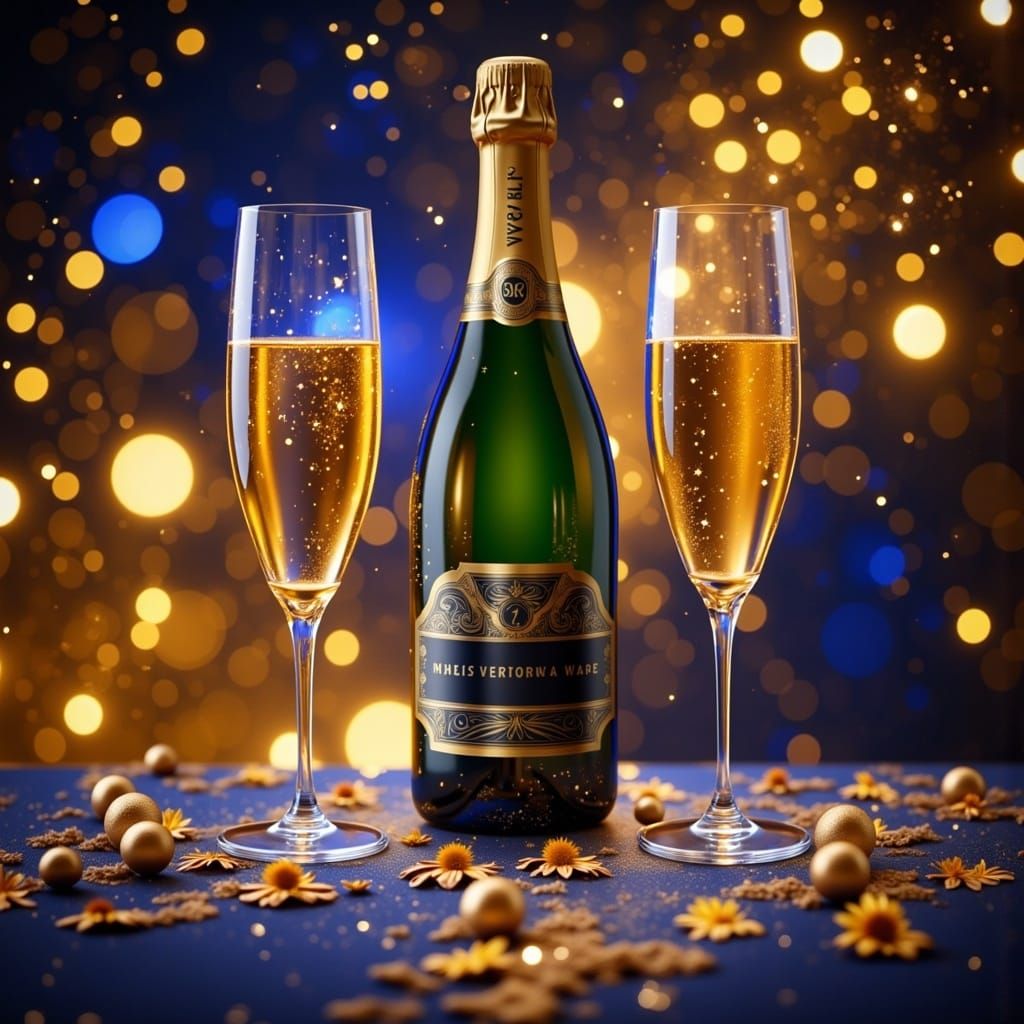 <lora:Still life Intensity:1.0> champagne glasses and a cham...