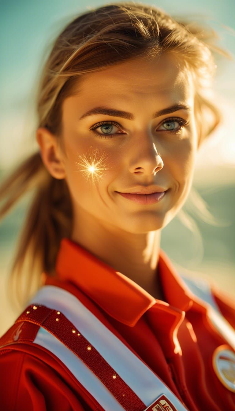 portrait photo of a beautiful girl, lifeguard on the beach;,...