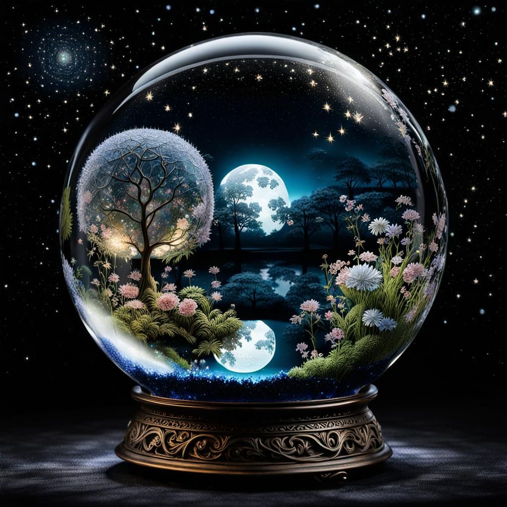 Magical miniature garden in a glass ball