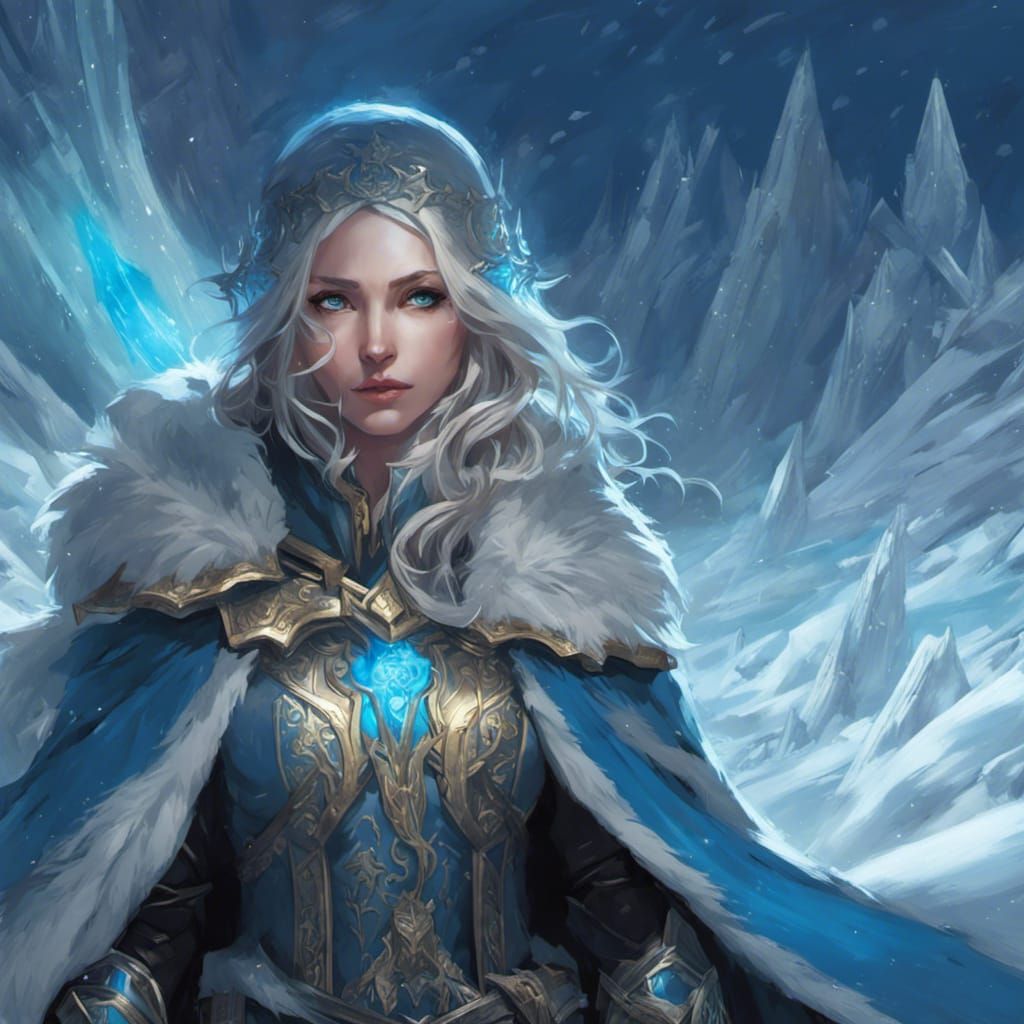 intricate cute jaina proudmoore on bioluminescent blue glow frost ...