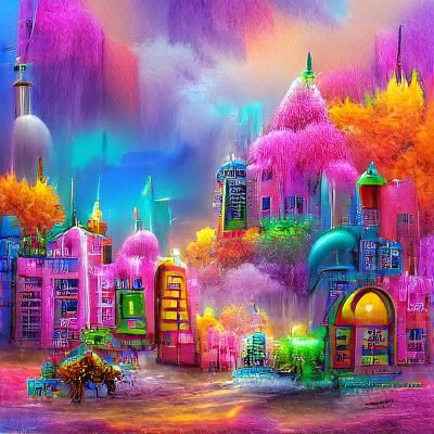Colorful fantasy city scene