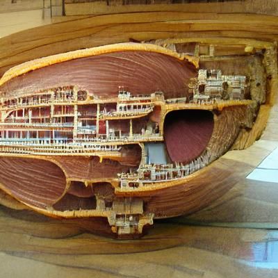 Cross section of a large wooden ship
