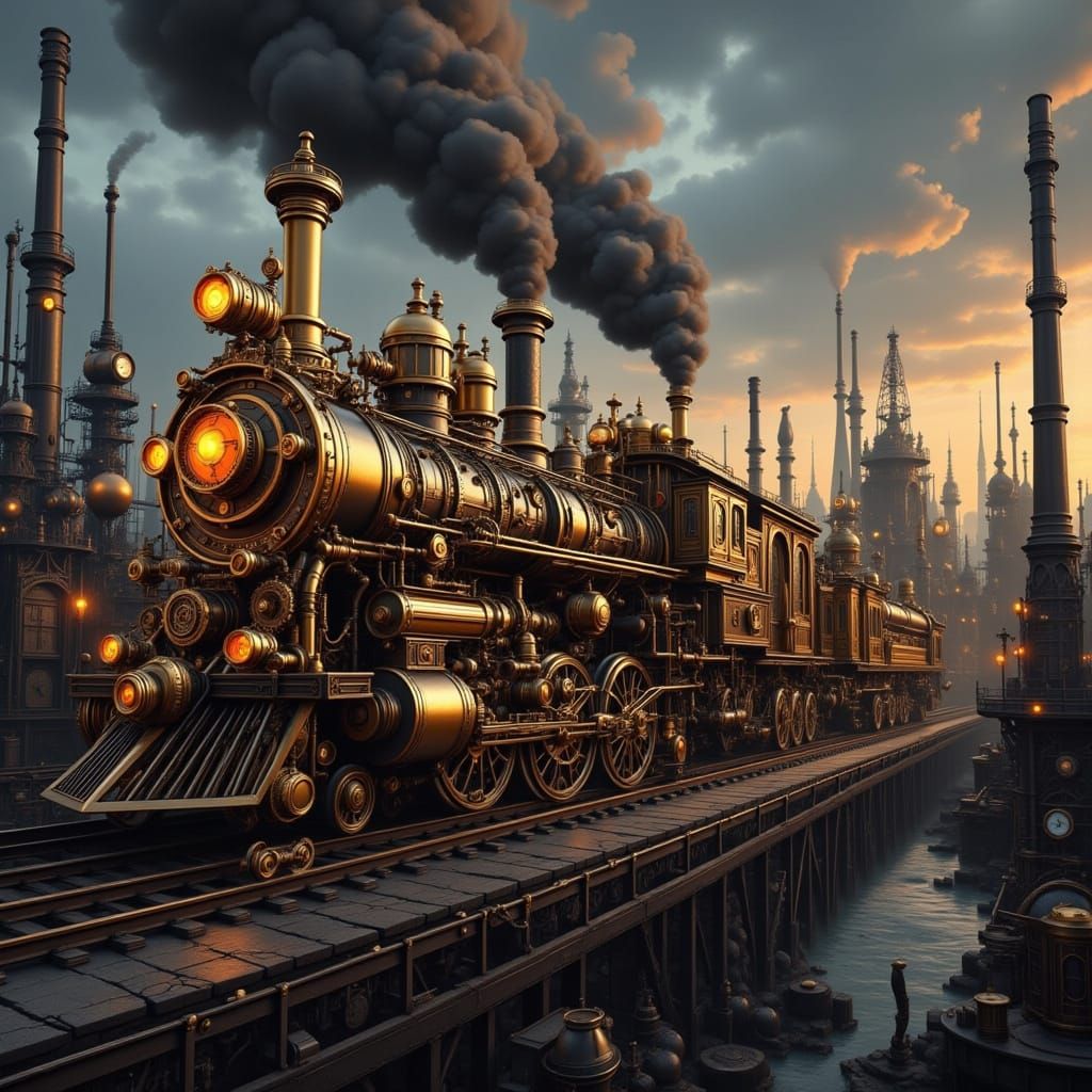impressively ornate Steampunk locomotive  by @Dengate Music