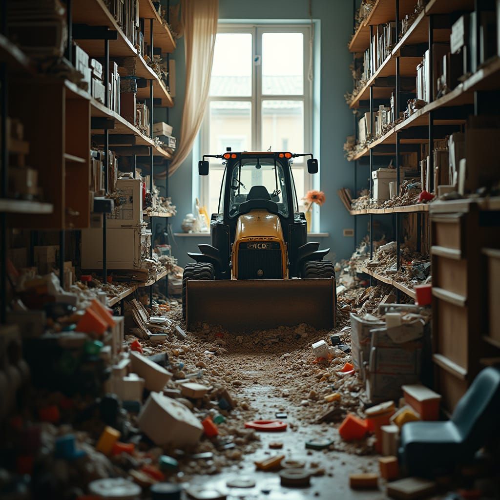 Chaos in a Cluttered Apartment as Bulldozer Approaches in Cy...