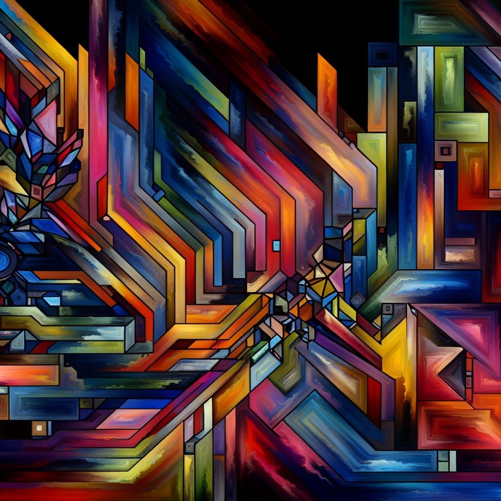 Bright, abstract patterns intertwine in a chaotic blend of n...