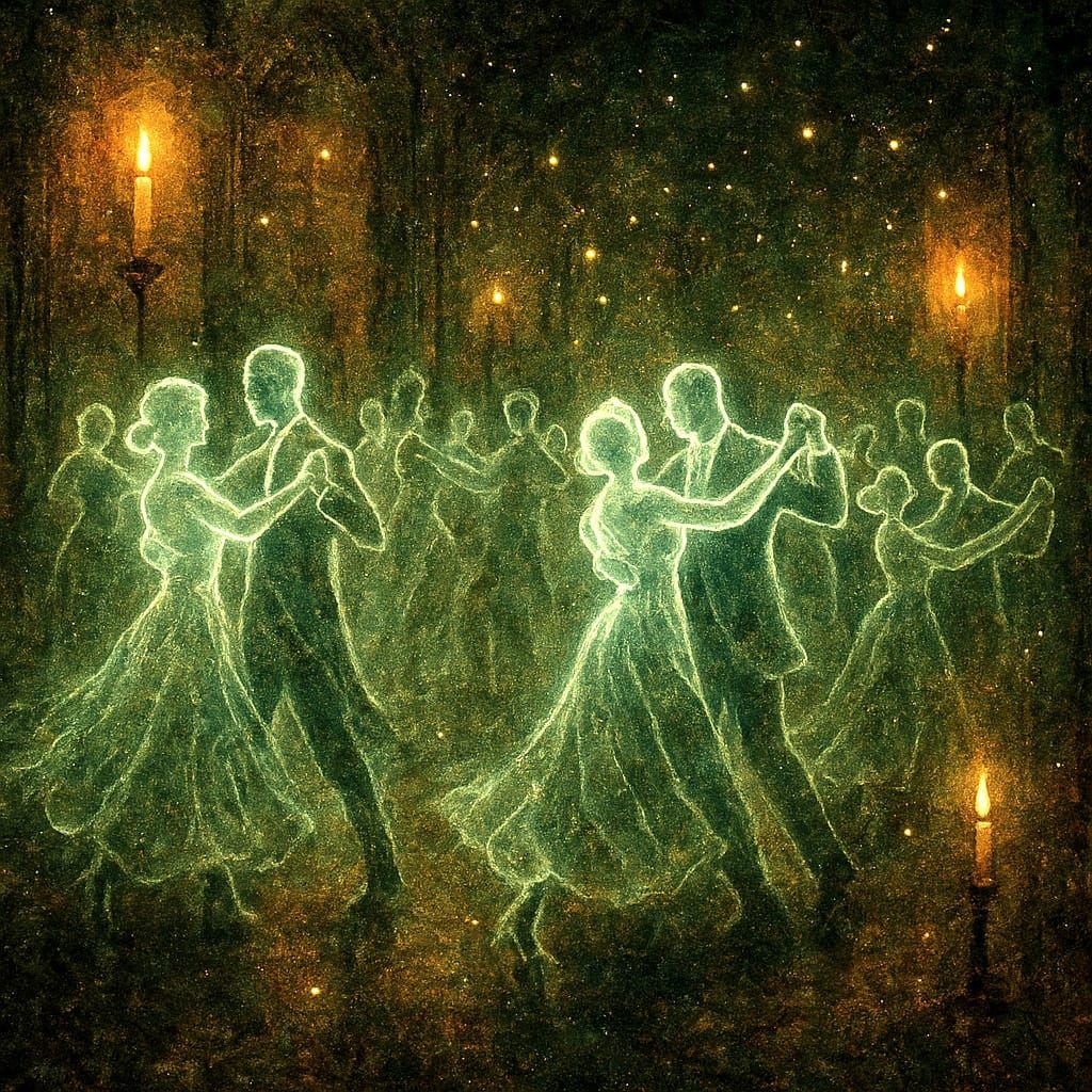 Glowing outlines of souls past: ephemeral and translucent, g...