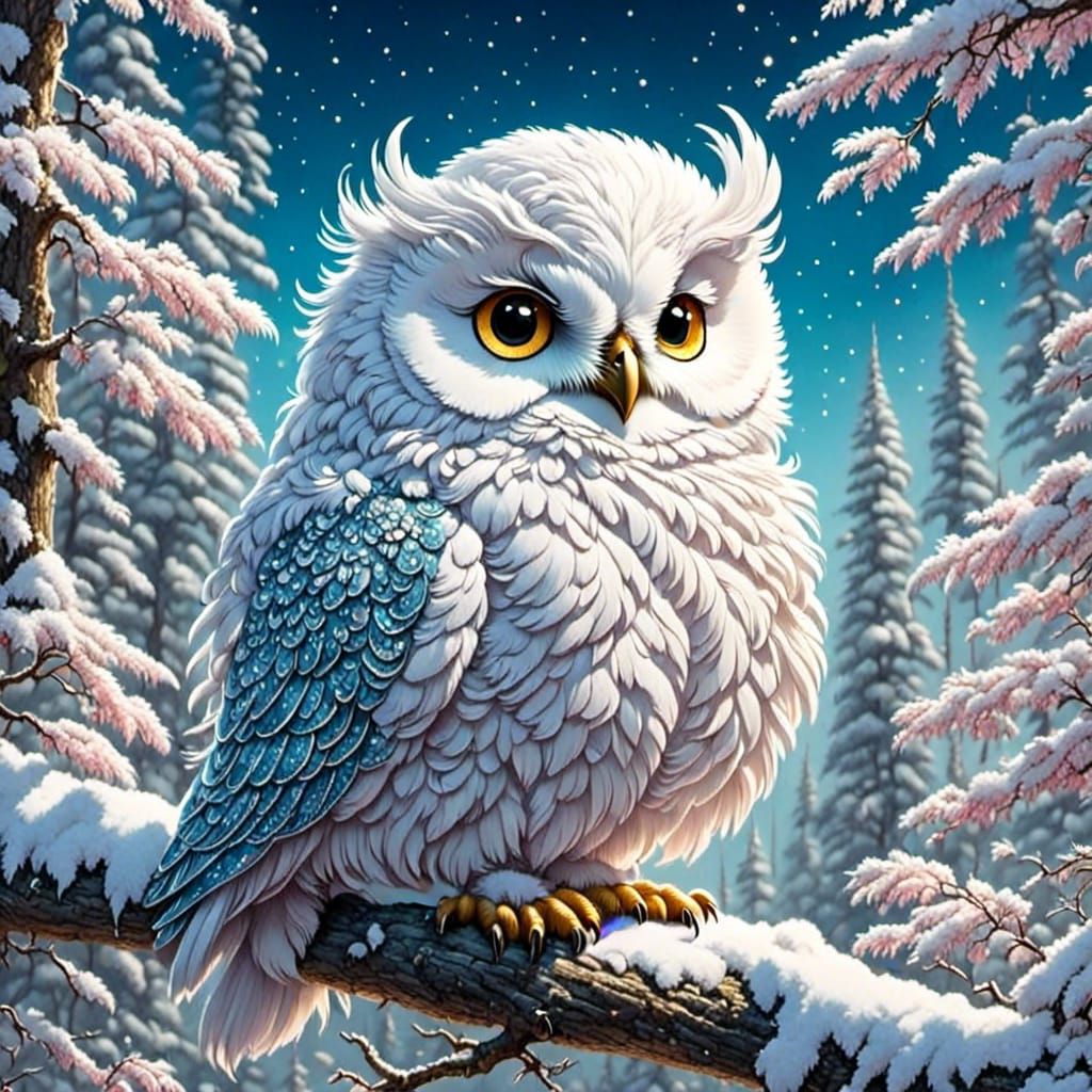Fluffy Snow Owl in Summer, Colored Pencil Sketch