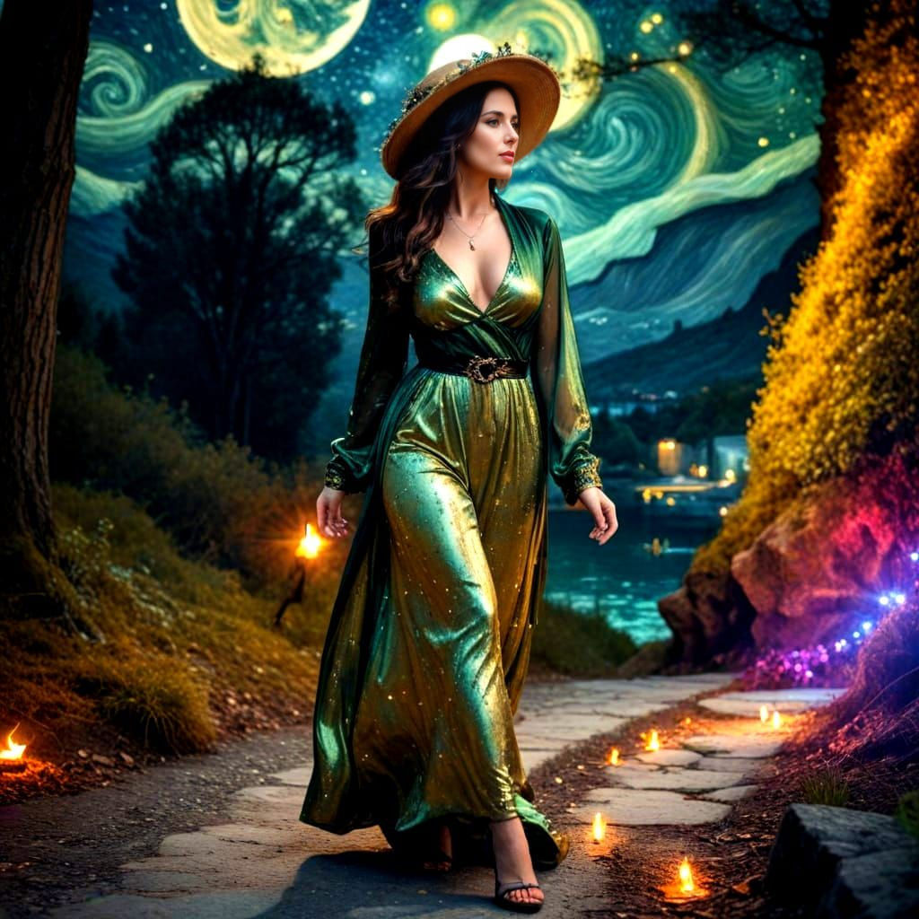 Confident Woman Under Starry Night Sky