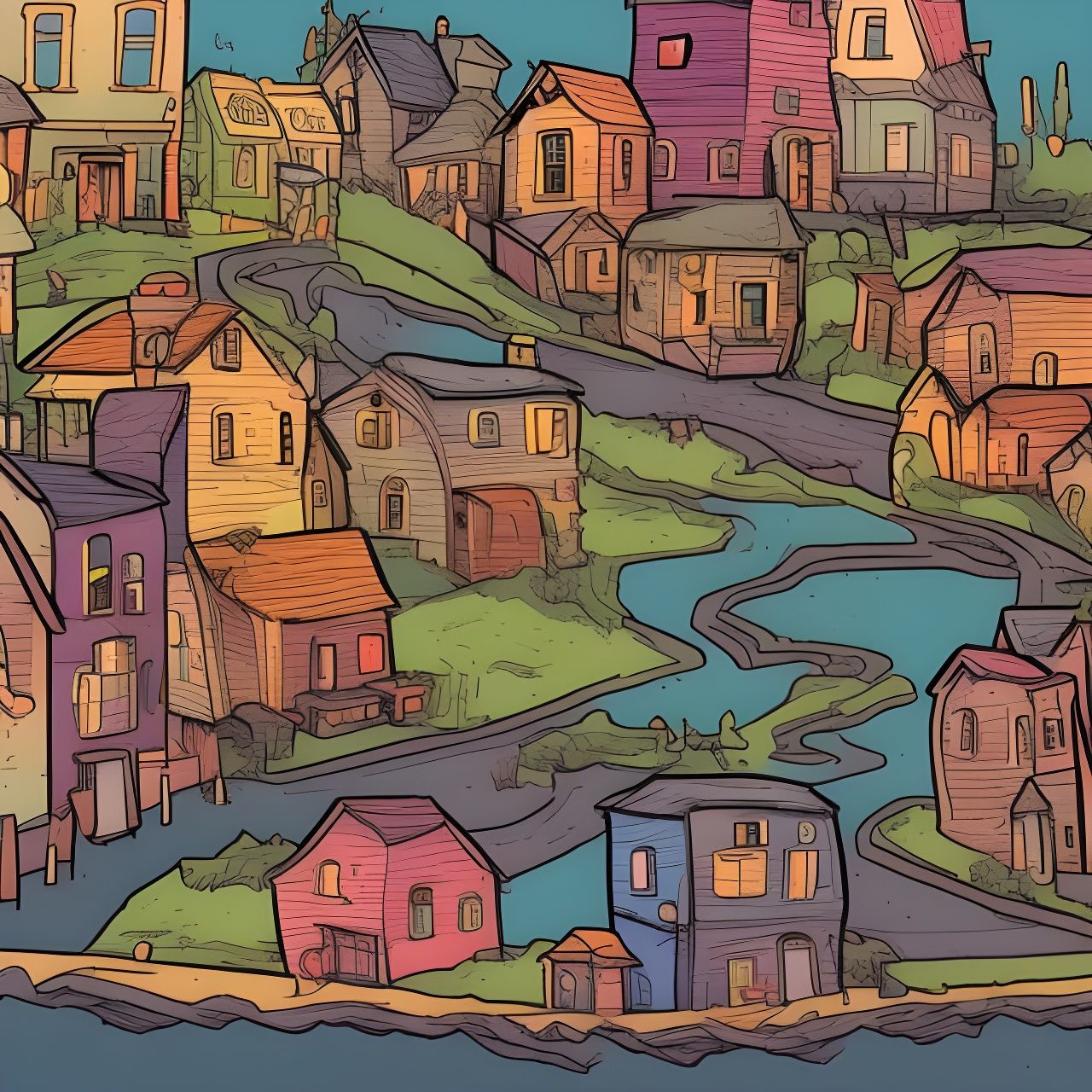 cute little town by J Scott Savage jefferey paul myles hyperdetailed ...