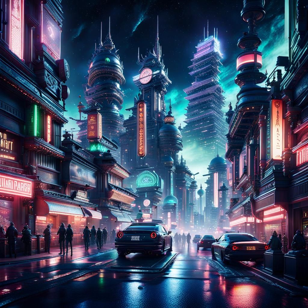 Neo-Fantasia Cityscape at Night