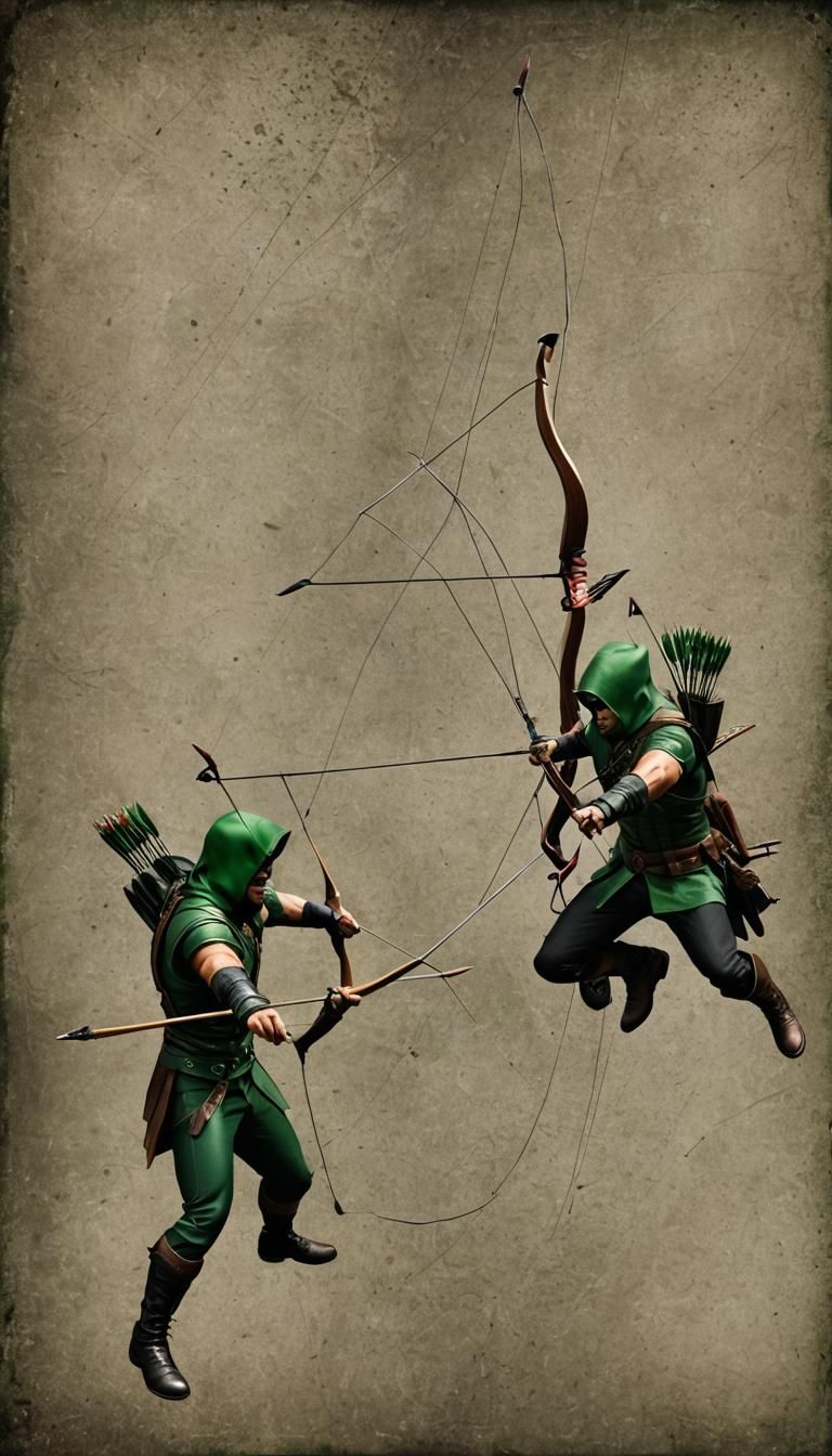 (Green Arrow and Robin Hood Dueling With Archery Splitting Bullseyes ...