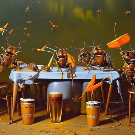 insects having a party and drinking beer