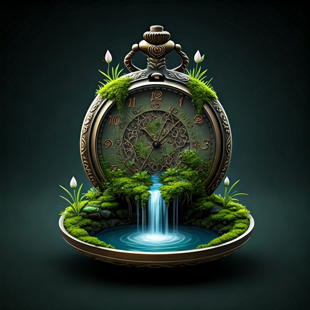 Mossy Antique Watch with Lotus Flowers