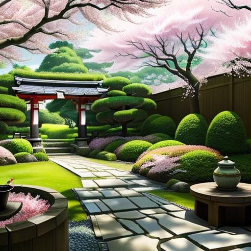 (A cherry blossom tree in the center of a secret garden.10.0...