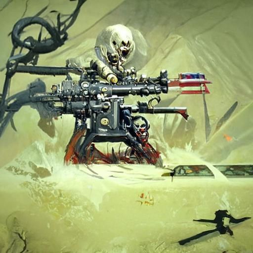 American machine gun madness sinister by Greg Rutkowski