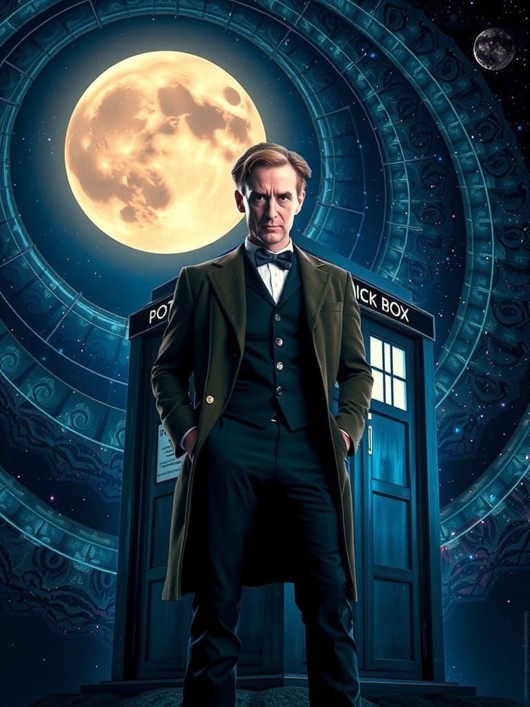 Psydroilalism::the 10th Dr
Who::David tennent :: with red hair:: in front of a tardis :: spiraling texture ...  by @  debster