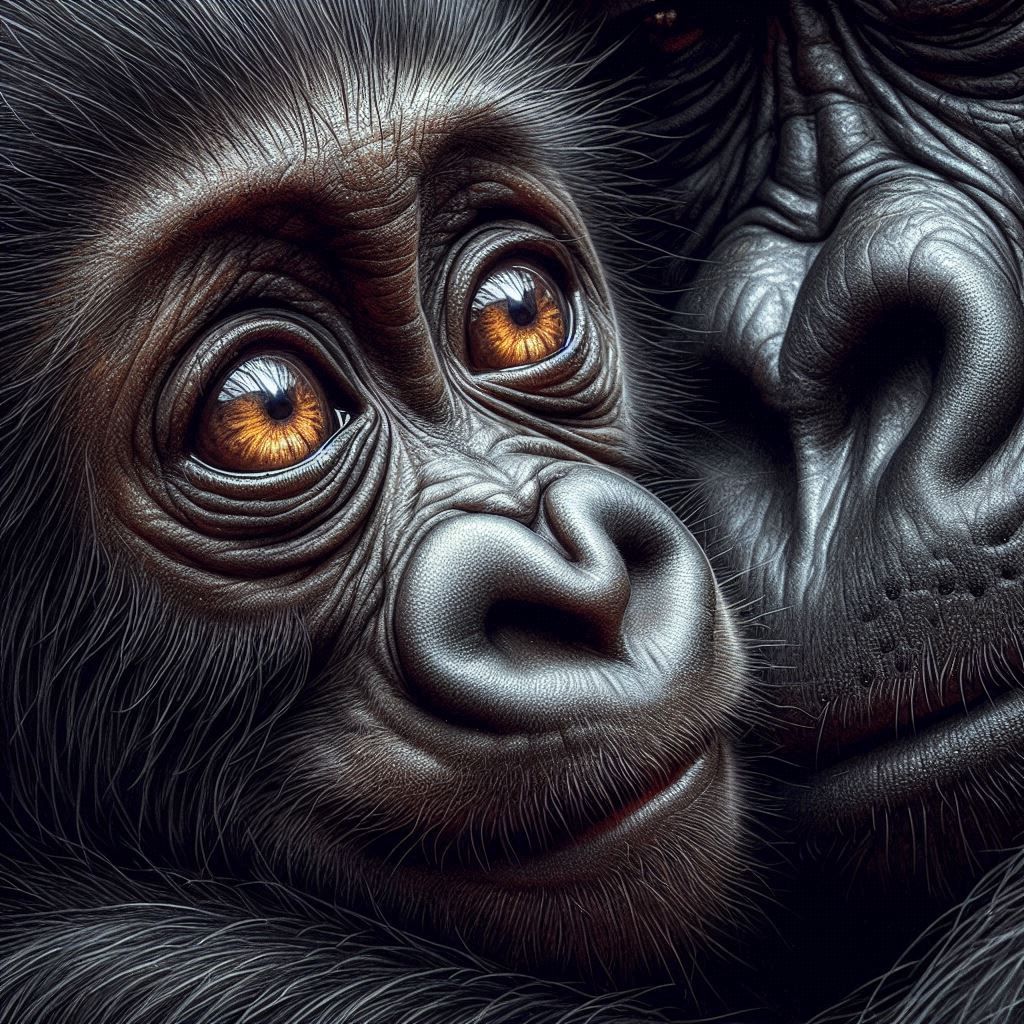 mom and baby gorilla. A moment of tenderness.