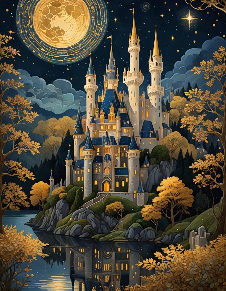 Star-studded night sky castle