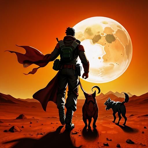 dragon walking a dog on Mars