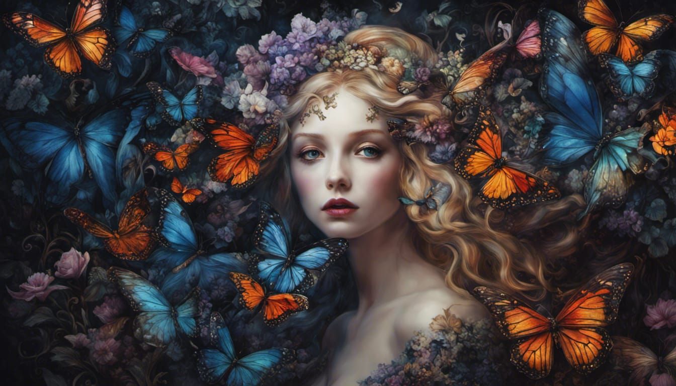 Portrait with butterflies - AI Generated Artwork - NightCafe Creator