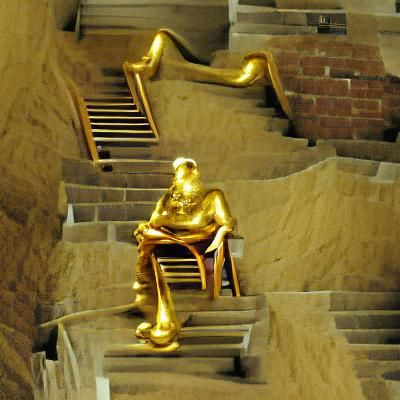 Gold Staircase Sitting Man