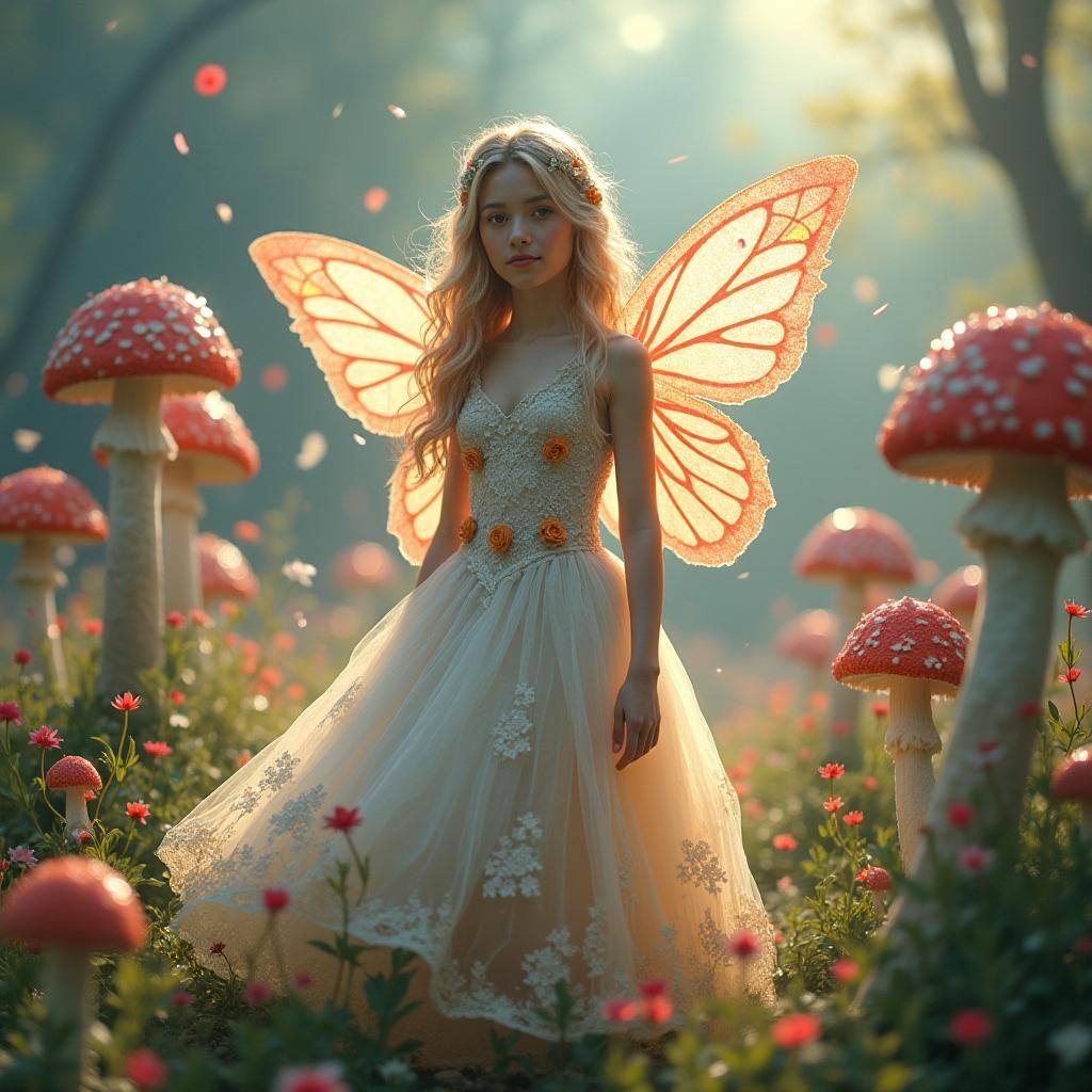 Ethereal Fairy in Mushroom Forest, Photorealistic Fantasy