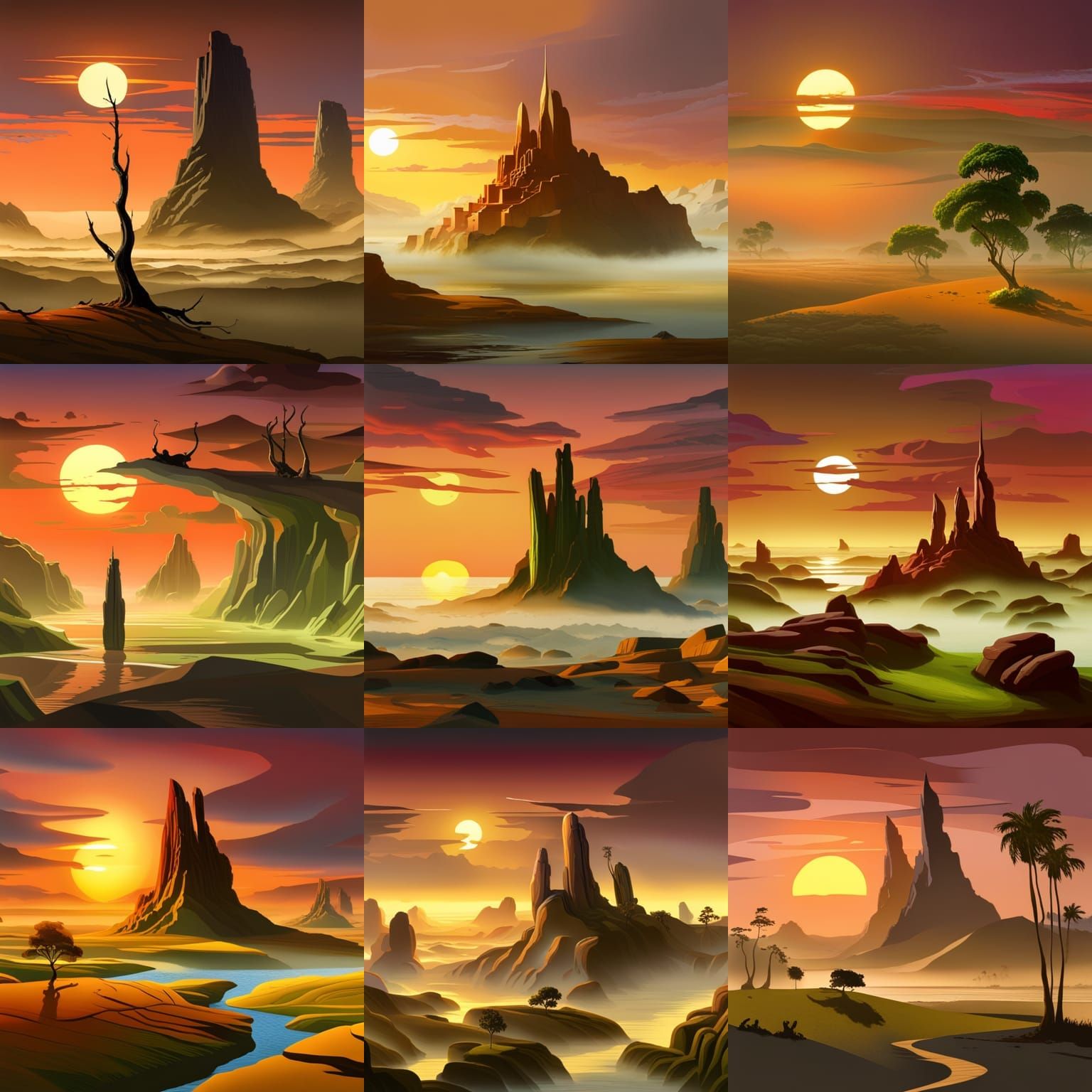 sunlit dawn after shower in the style of Roger Dean, a maste...