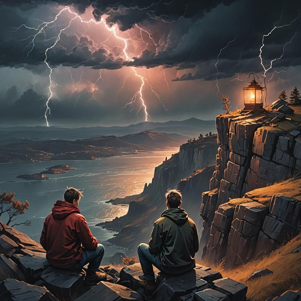Dramatic Fantasy Art: Man Overlooking Stormy Landscape