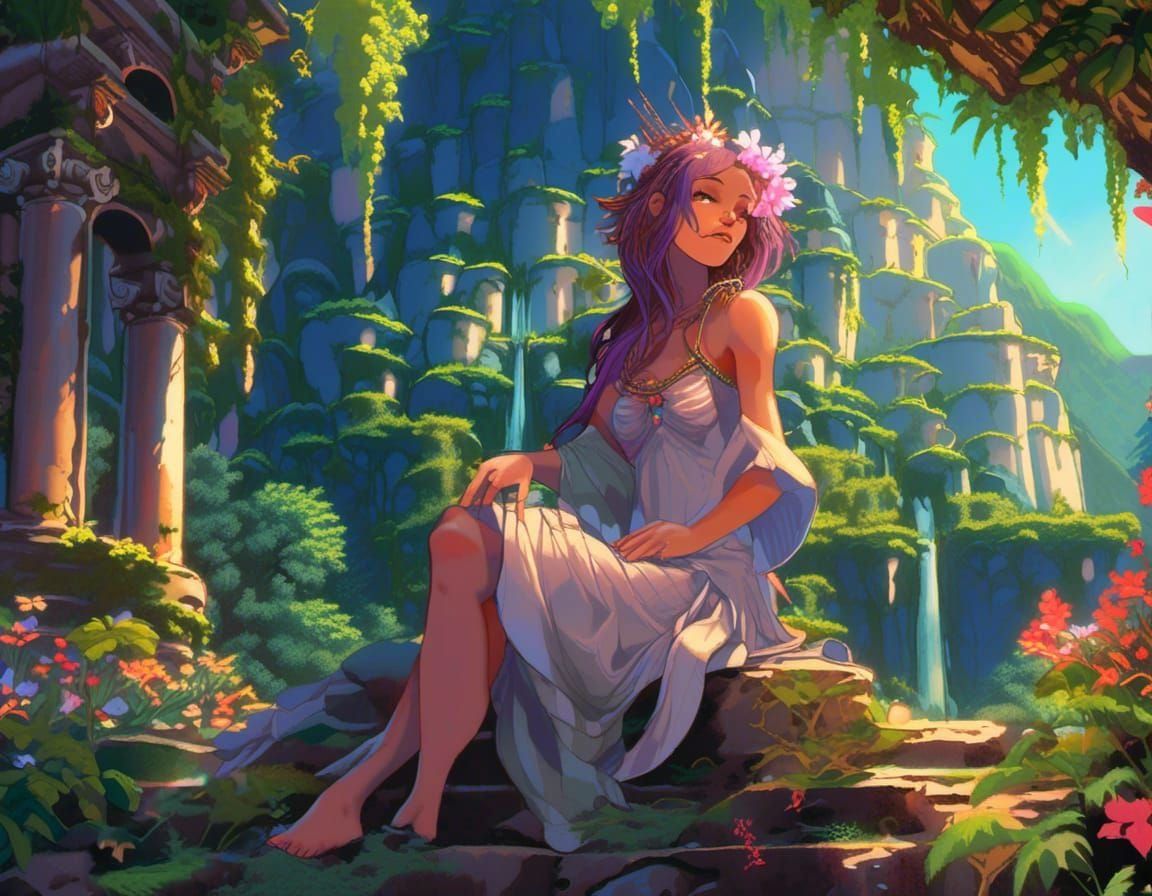 fae fantastic wonderland mountain pass old ruins 