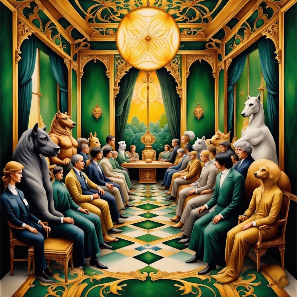 Art Deco Animals Diplomatic Summit Oil Painting