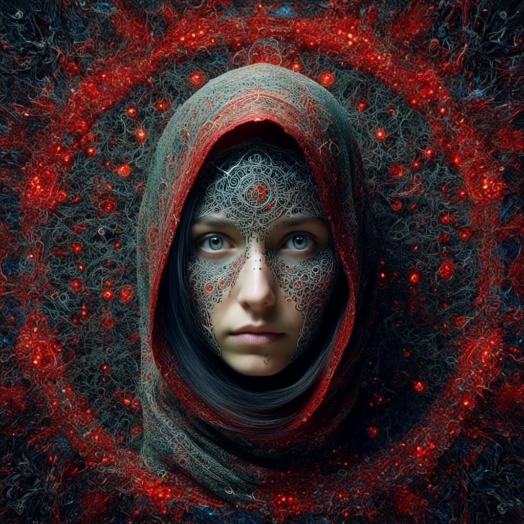 Cyberpunk Burqa Girl in Nanotech Impressionism Style