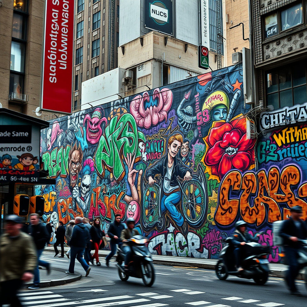 Hyperrealistic Graffiti Mural on City Street in HDR