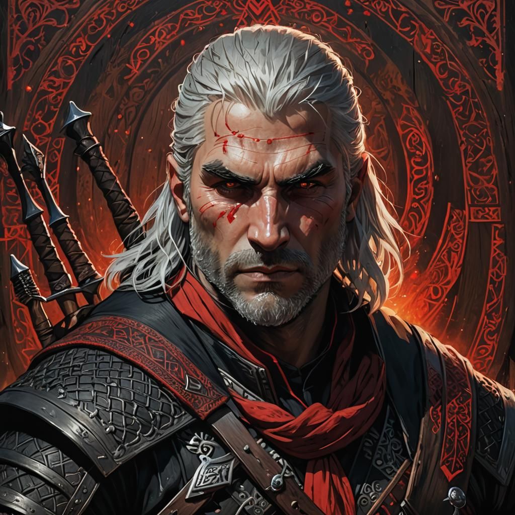 Geralt of trivia in black arabic armor with a red scarf, no ...