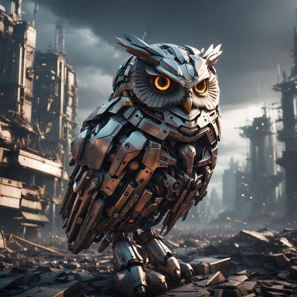 Beautiful OWL in a devastated City