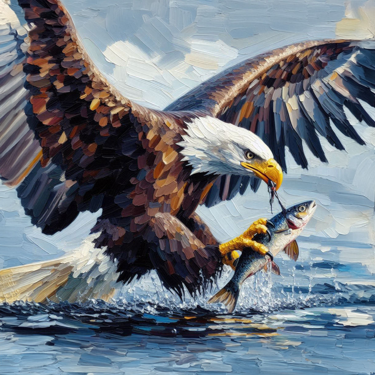 Bald Eagle with fish in Impasto