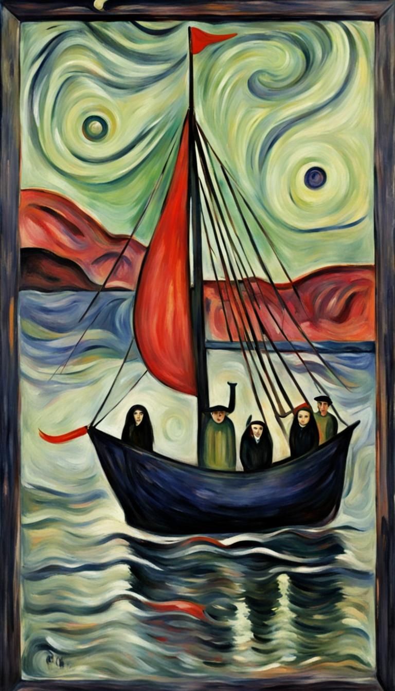 The Ship of Fools in the style of Edvard Munch