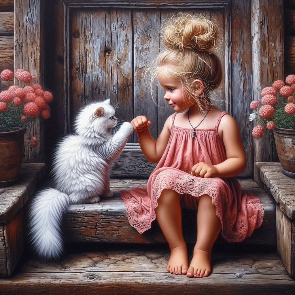 girl and Cat Fist bump