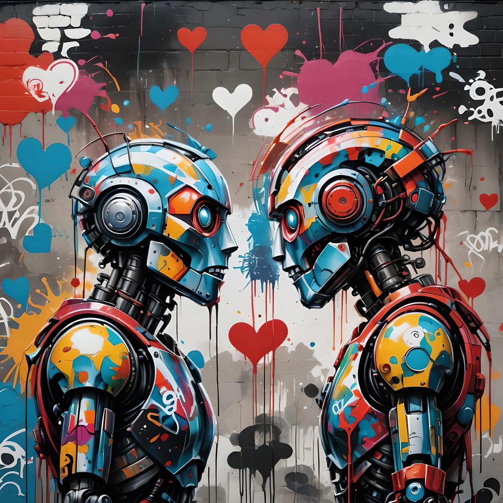 Robots in Love: Graffiti Art Illustration