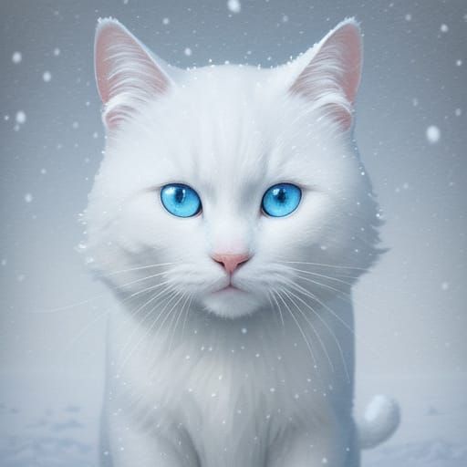  חתול לבן שותה חלב בשלג