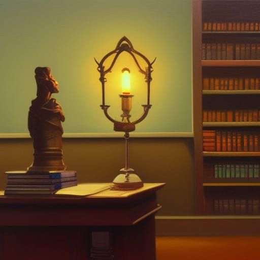 Dimly lit library