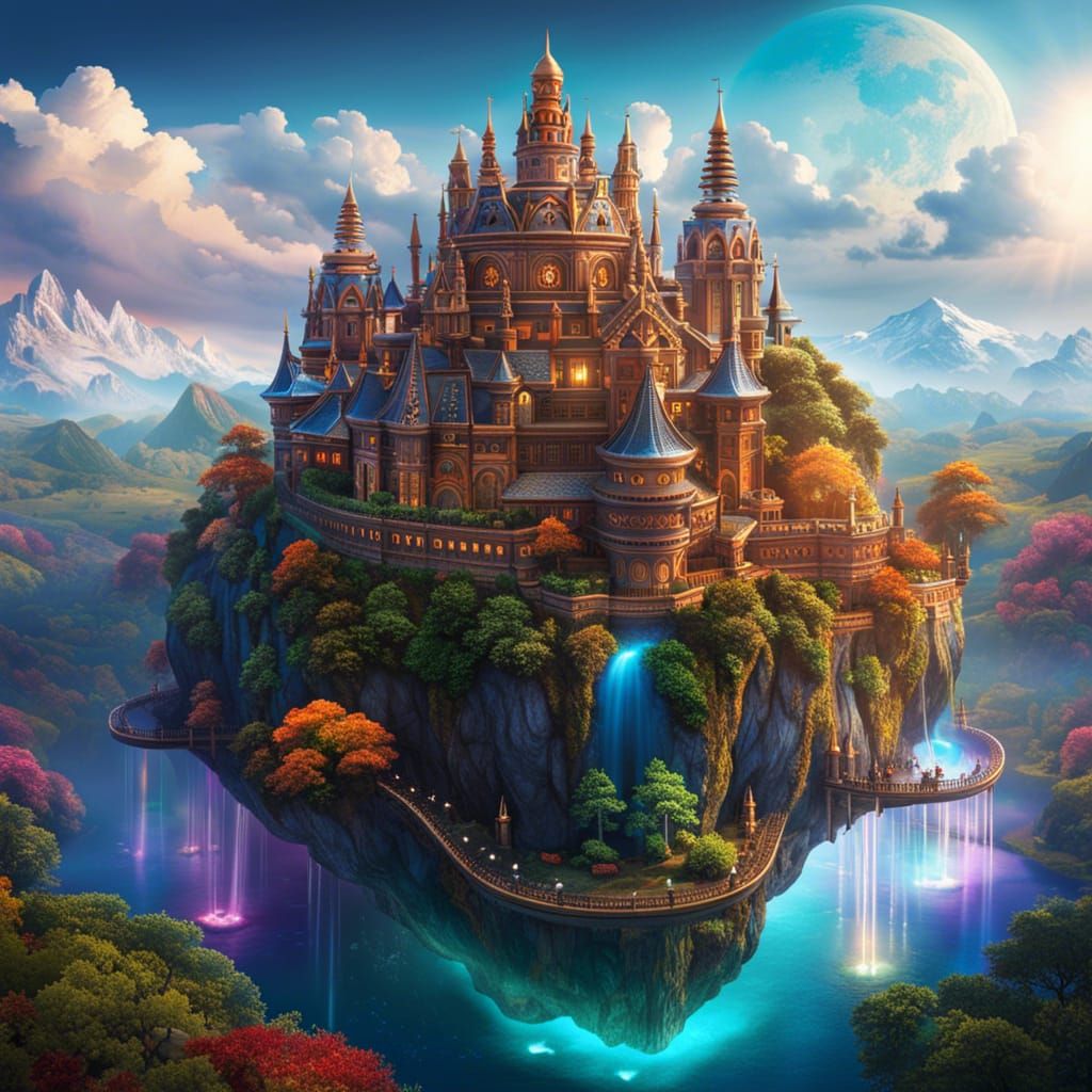 Floating island city  by @Fungidelight