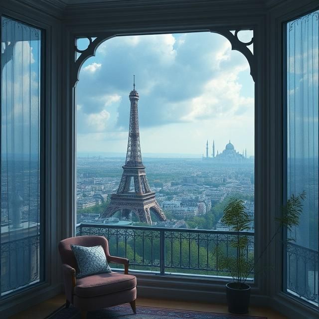A ROOM WITH A VIEW OVERLOOKING THE EIFFEL TOWER.