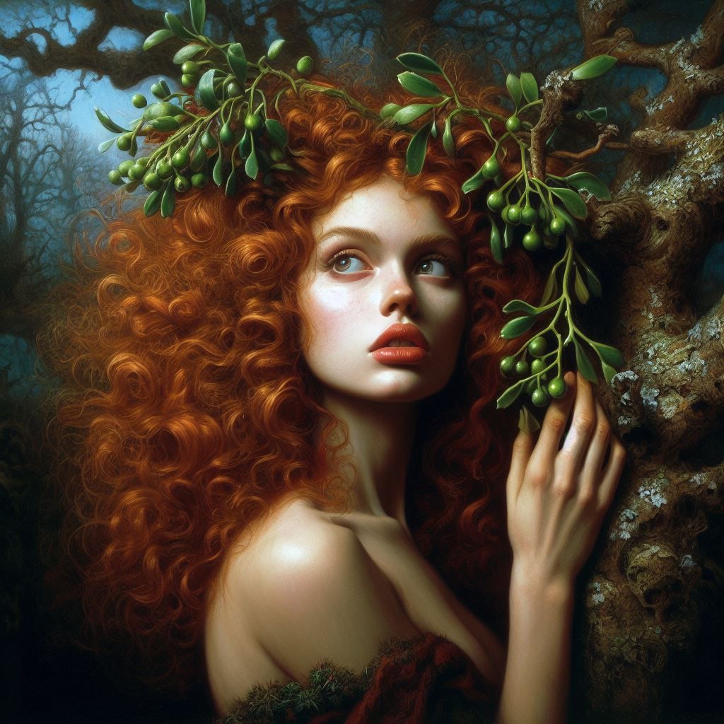 Gaul druidess picking mistletoe