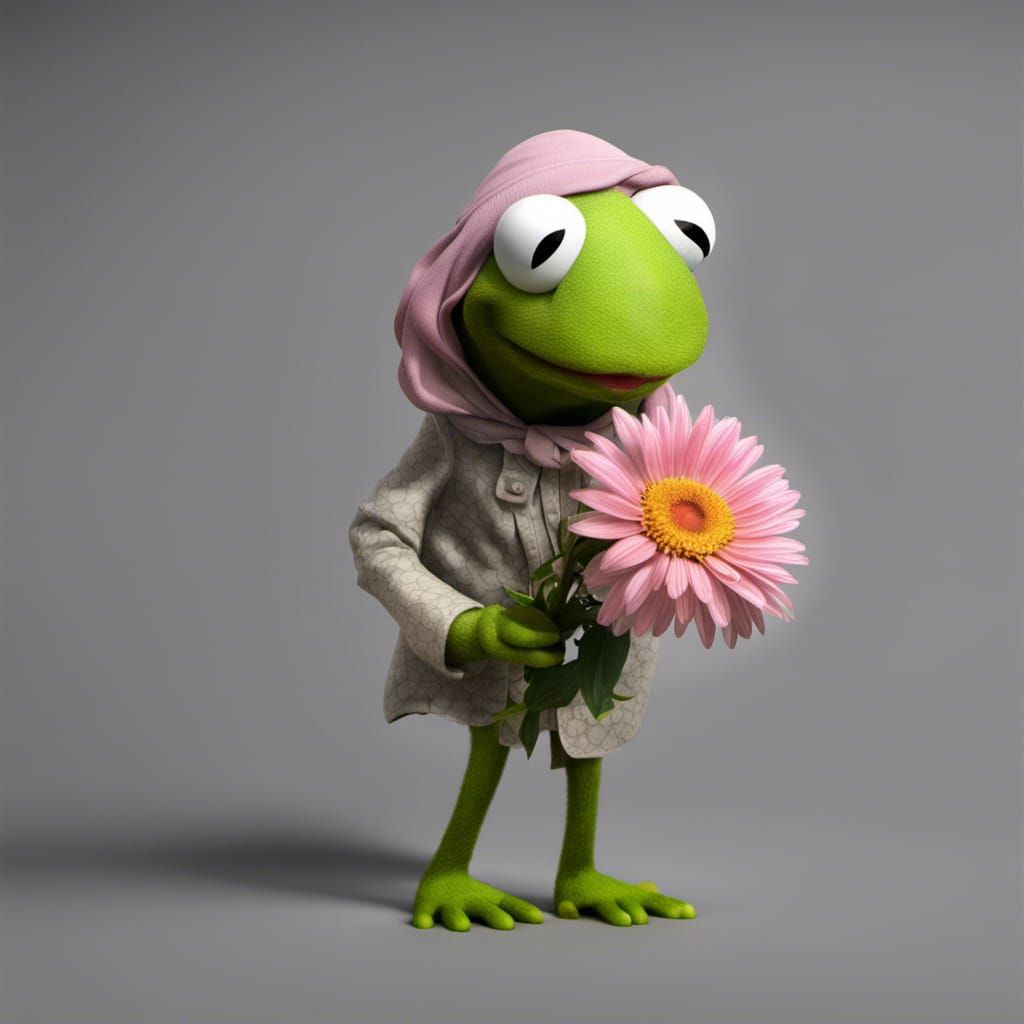 Photograph Portrait of Buff Kermit growing flowers , 3DHR photo masking ...