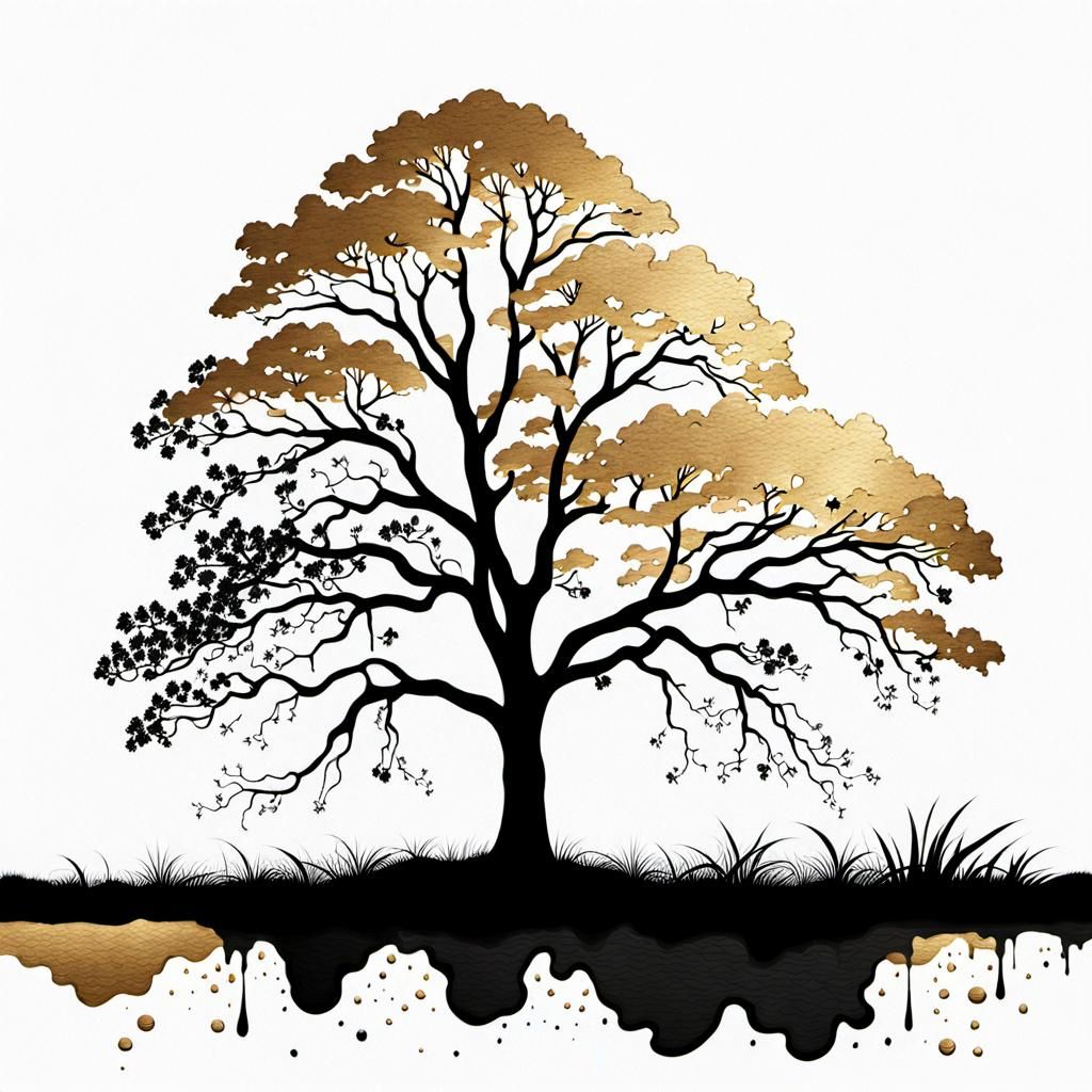 Minimalist ink: gilded oak silhouette.  by @Zabrie