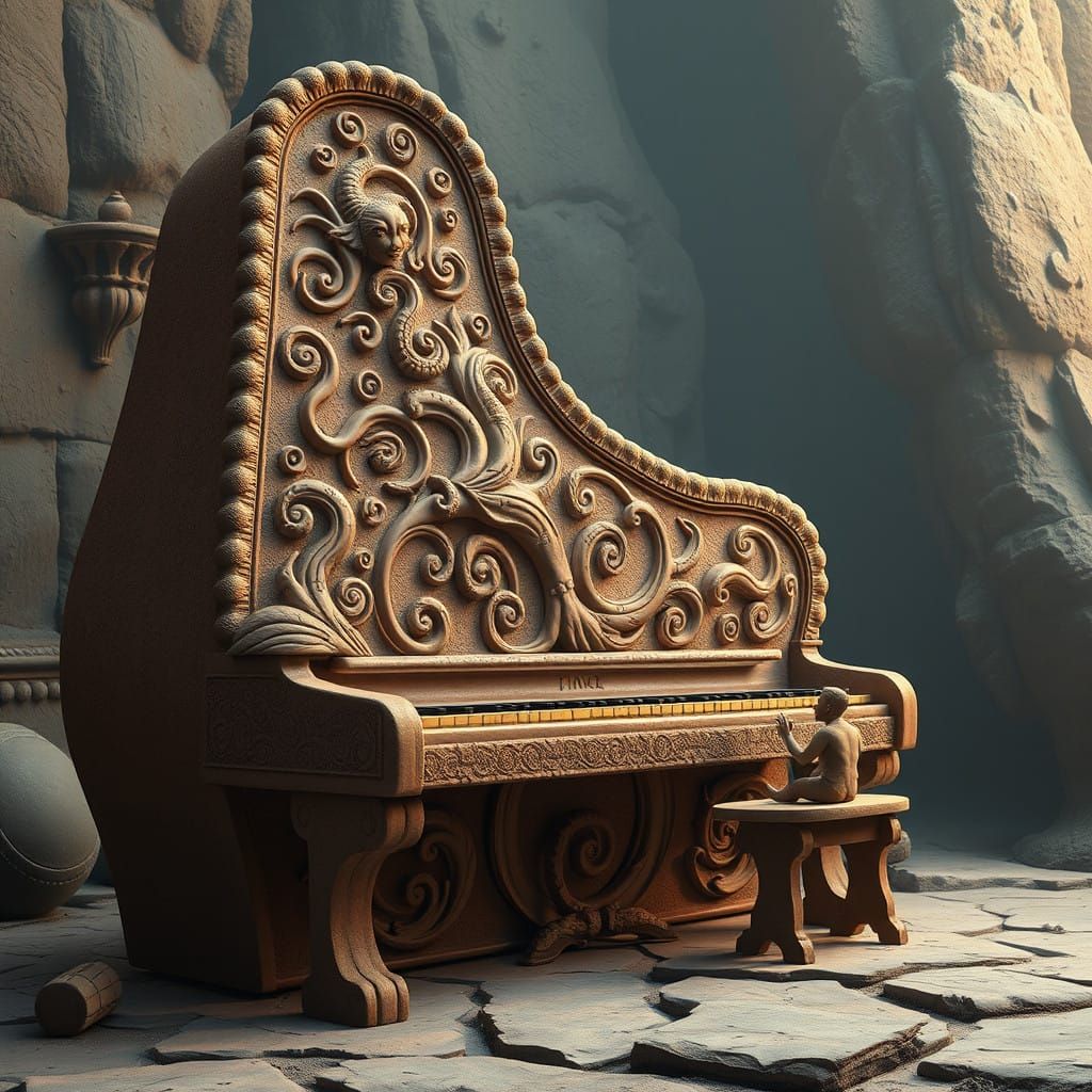 Earthenware Masterpiece: Colossal Piano with Mythical Patter...