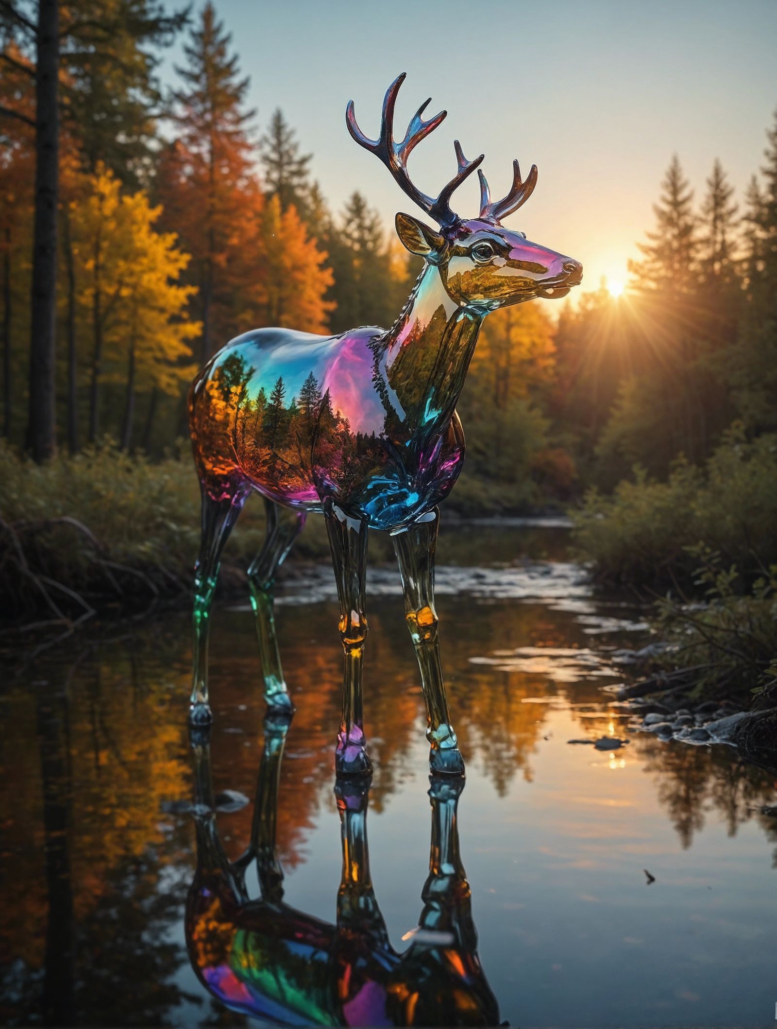 Fully Transparent Glass Deer